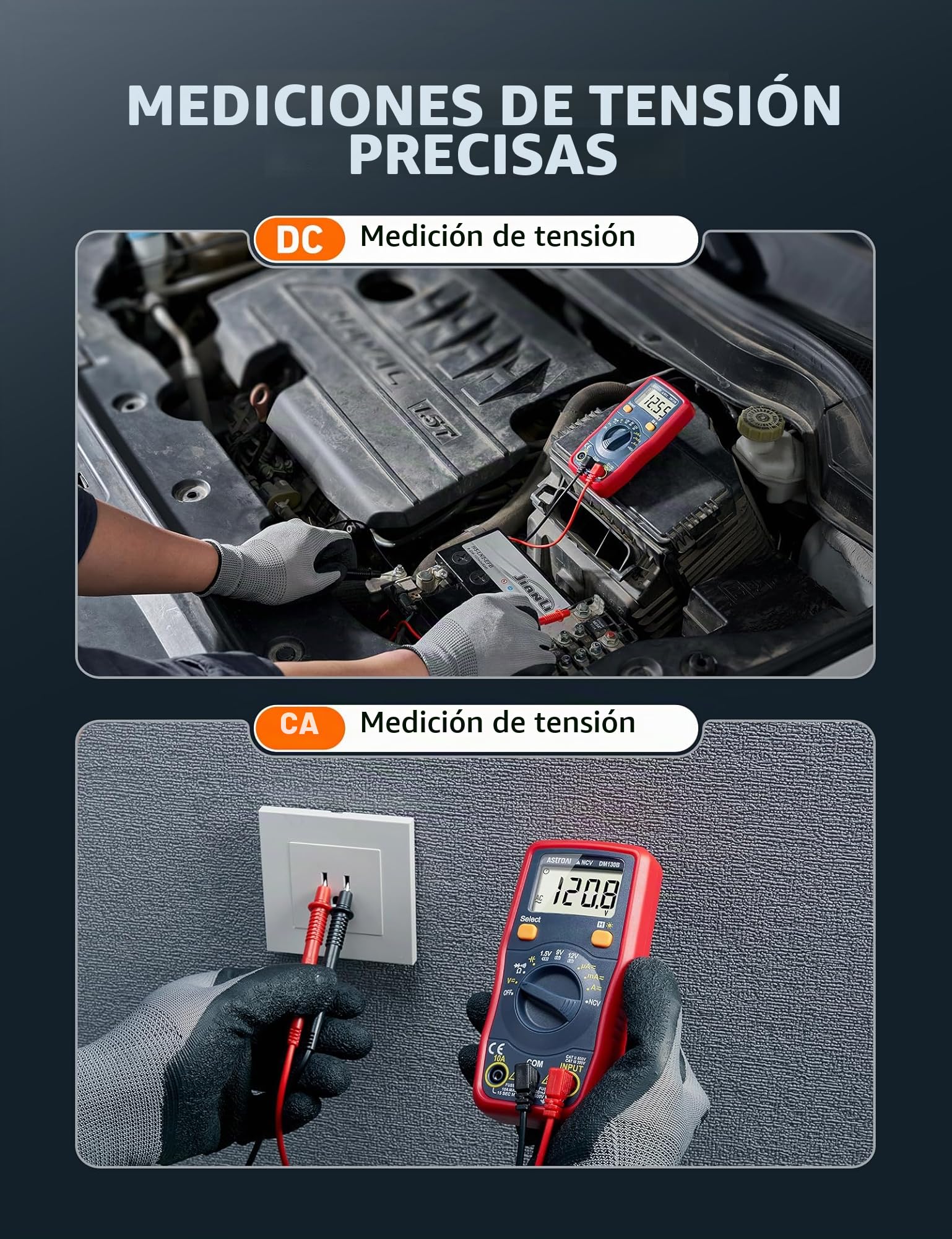 AstroAI Multímetro Digital de 4000 Cuentas, Polímetro Profesional, Voltímetro, Tester, Medidor para Corriente CA/CC, Voltaje CA/CC, Resistencia, Continuidad y Diodos de Prueba