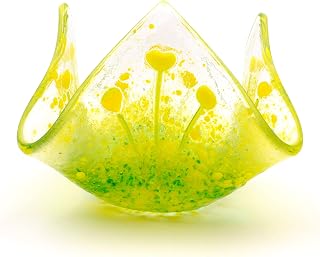 Yellow flowers hankie vase, handmade fused glass, small candle vase, tealight holder, glass flowers gift, trinket bowl, dish
