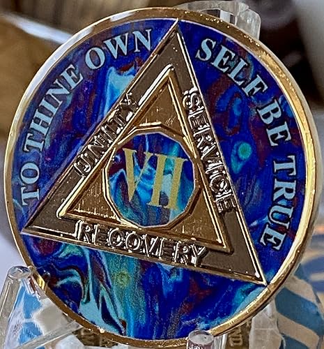 Miniatura 3 de Chip de sobriedad de triple placa de medallón AA de 7 años de espiral azul zafiro