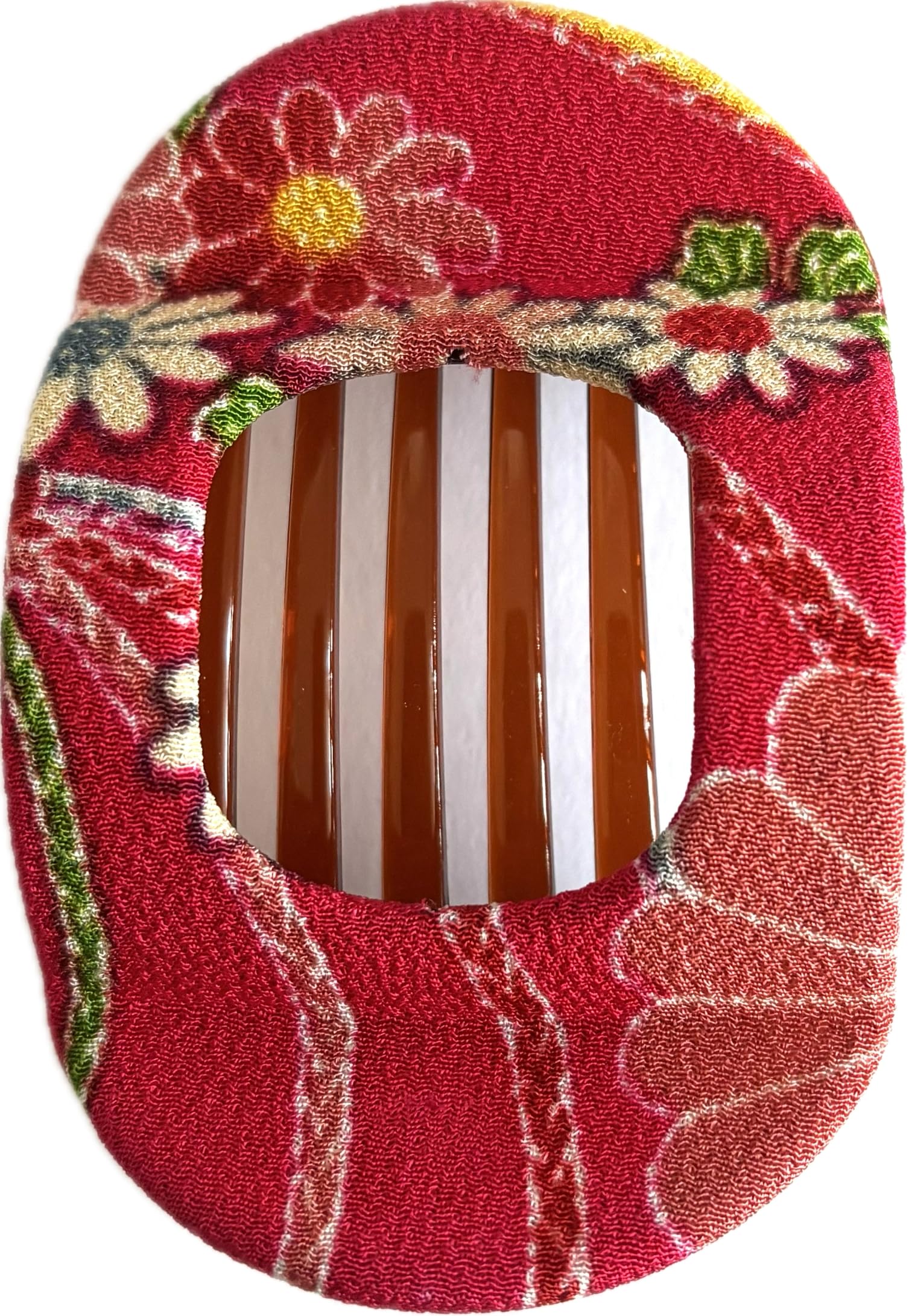 Fermaglio per capelli con rivestimento in tessuto, 8,9 x 6,4 cm, motivo floreale rosso, clip in plastica larga