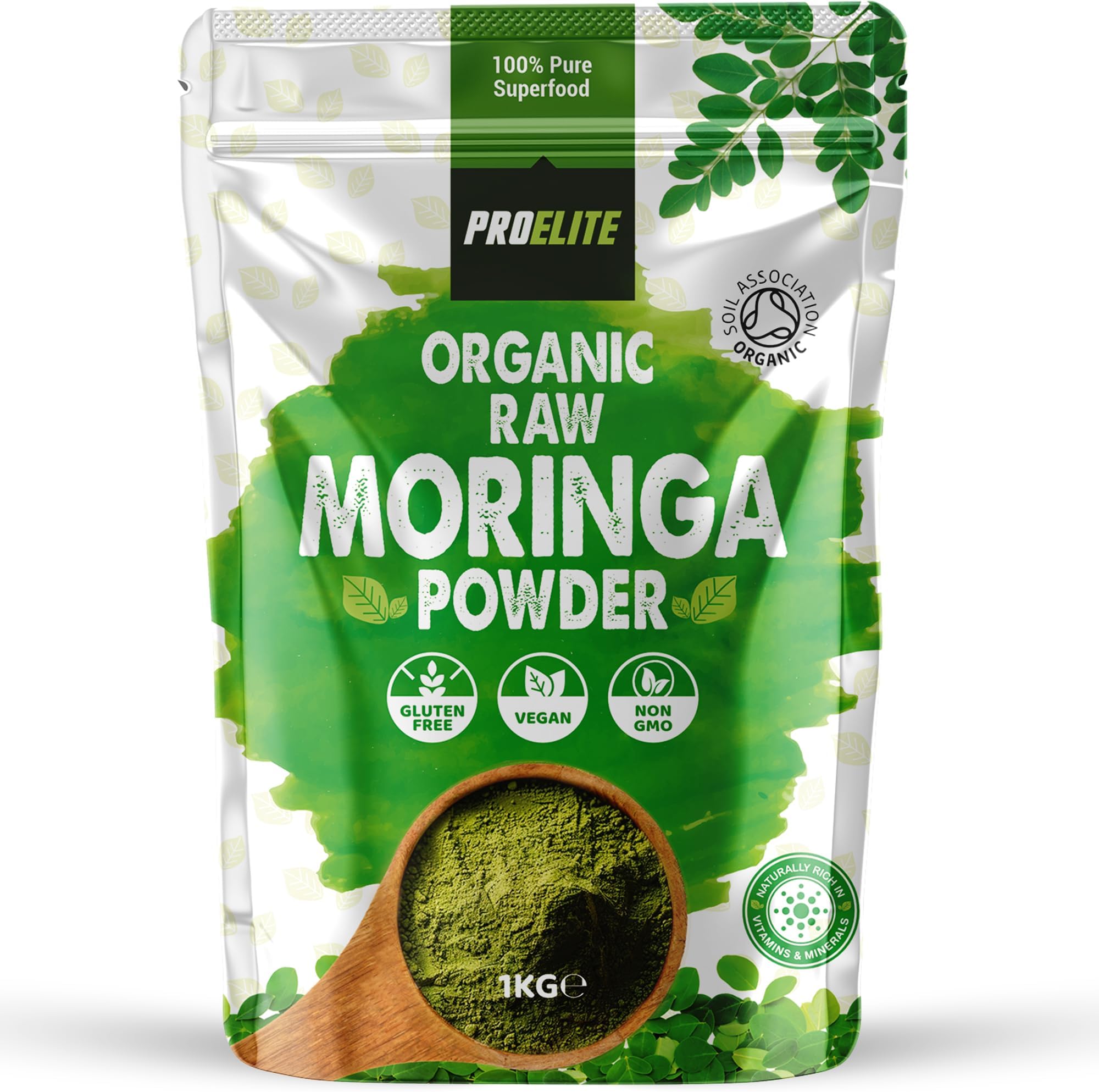 Moringa Powder 1kg - Certified Organic Moringa Oleifera Leaf - 100% Raw Natural Gluten Free Superleaf Superfood Powder for Smoothies & Juices PROELITE