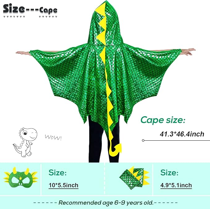 Disfraz de dragón para niños con capa, máscara y guantes miniatura 7