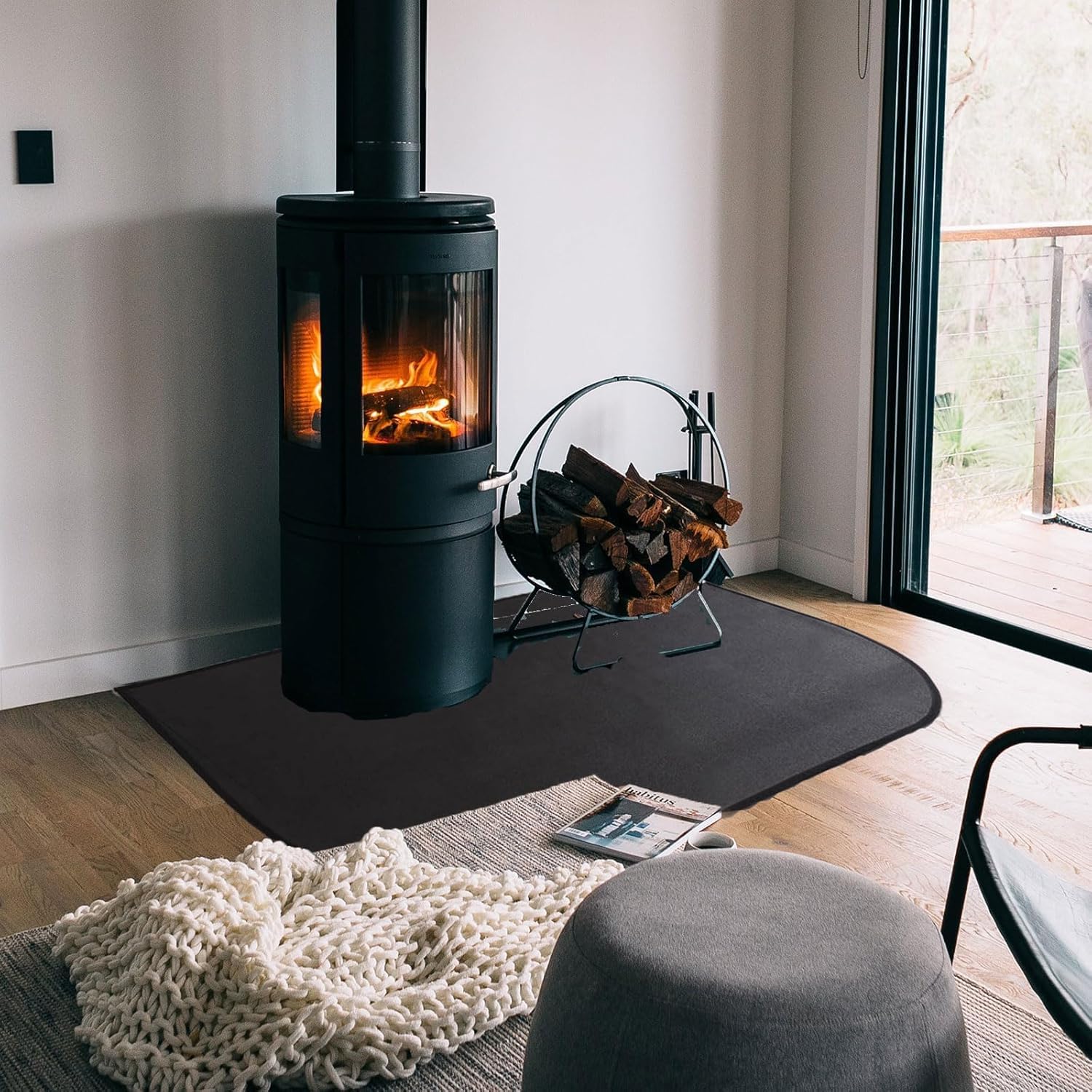 Alfombra Ignífuga Semicircular Para Chimenea, De Fibra De Vidrio, 40x60 Cm, Resistente Hasta 1000°C, Protege El Suelo De Chispas