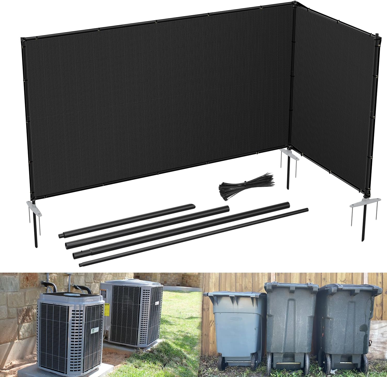 E&K 6'x12' Outdoor Privacy Screen Fence Panel Freestanding Backyard Patio Privacy Pool Fencing Temporary Garden Dog Fence with Iron Poles and Rails (Black)
