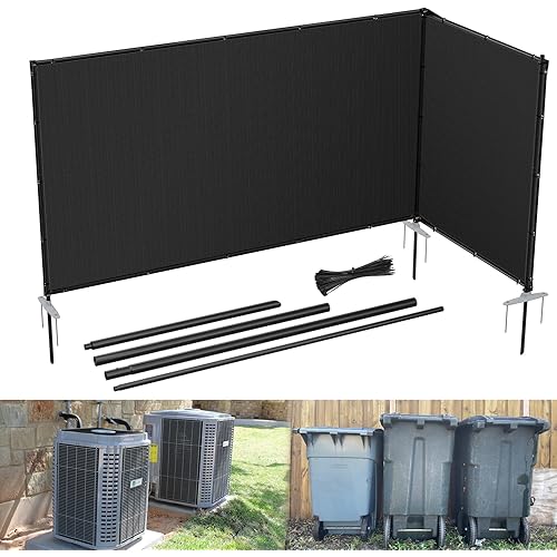 E&K 6'x12' Outdoor Privacy Screen Fence Freestanding Backyard Patio Privacy Pool Fencing Garden Dog A/C Unit Trash Bins Cans Fence with Iron Poles and Rails (Black)