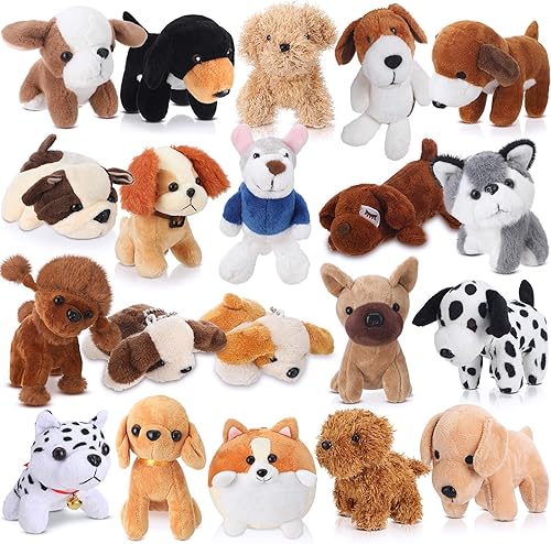 Sosation 20 piezas de mini peluche de cachorro de peluche a granel, juguete de regalo de fiesta de perro de felpa suave para rellenos de bolsas de