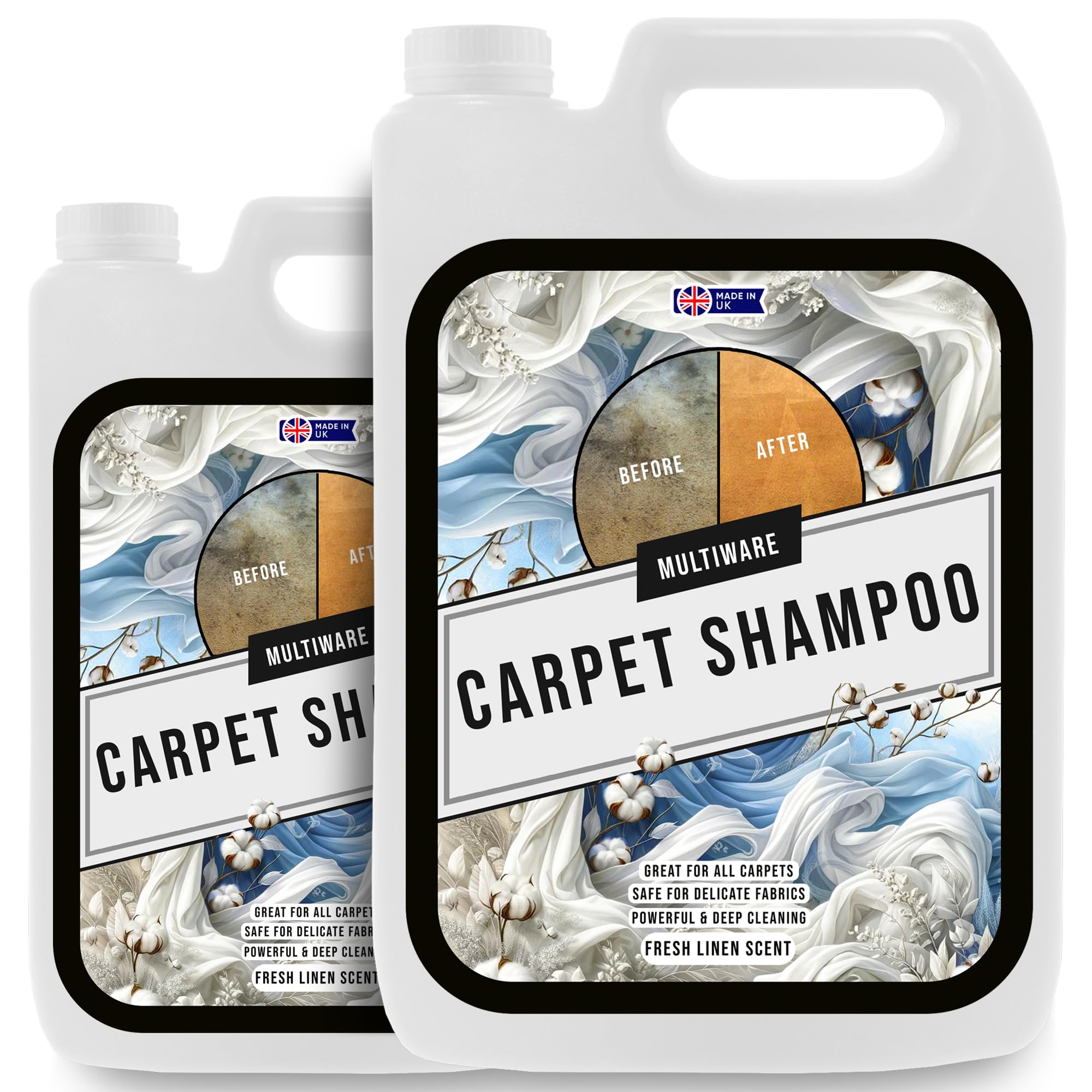 MultiWare Carpet Cleaner Shampoo Fresh Linen 5L | Carpet Shampoo for Machines | Carpet Cleaner Solution | Safe for ALL Machines | Pet Friendly Formula | Removes Pet Odours and All Stains | 2 Bottles