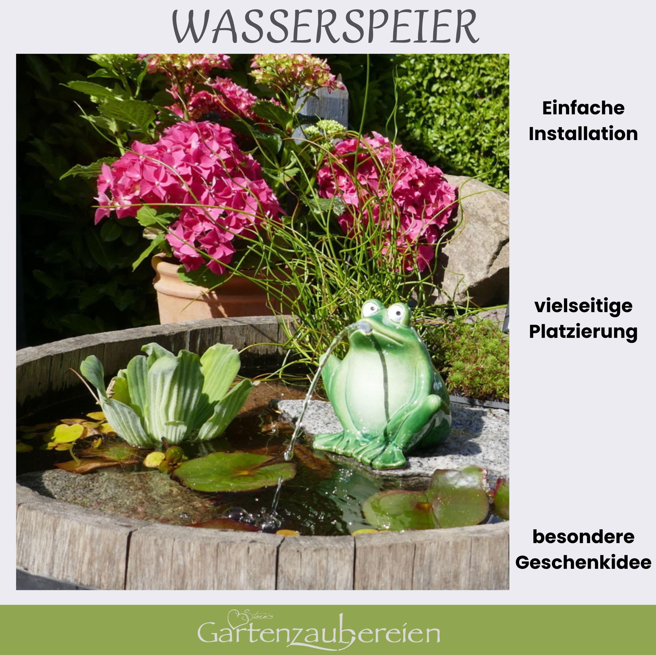 Gartenzaubereien Purgeur d'eau Grenouille Vert foncé céramique Pompe Solaire