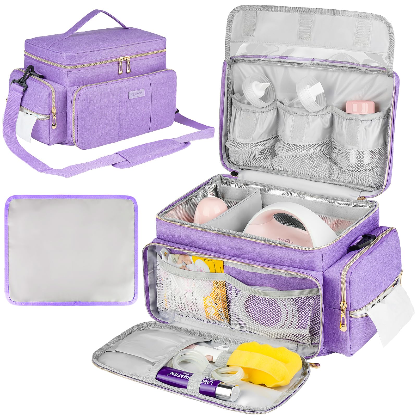 Breast Pump Bag Compatible with Spectra S1 and S2 with Insulated Compartment,Breast Pump Storage Bag with Water Resistant Mat for Pumping Essentials,