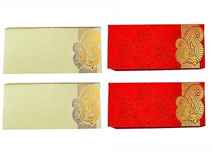 Krisah Sagan / Shagun / Cash / Gift Paper Envelopes (Pack of 100, Red & Beige)