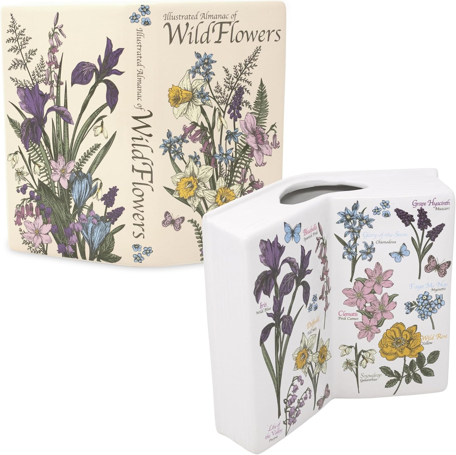 Steel Mill & Co Open Book Vase, Vintage Inspired Ceramic Field Guide Decor Sculpture, Novelty Floral & Succulent Container (Wildflowers)