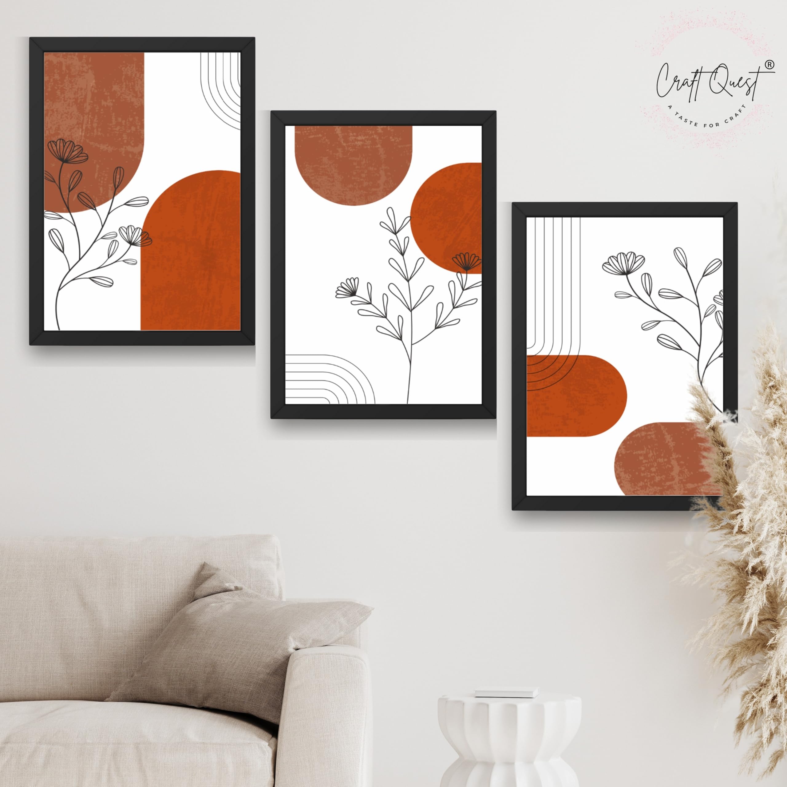 CRAFT QUEST Wall Art Decor Paintings | Set of 3 Abstract Wall Art Frames for Home Decoration | Ideal for Living Room, Bedroom & Offices (Black, 10 X 13 Inch Each Frames)