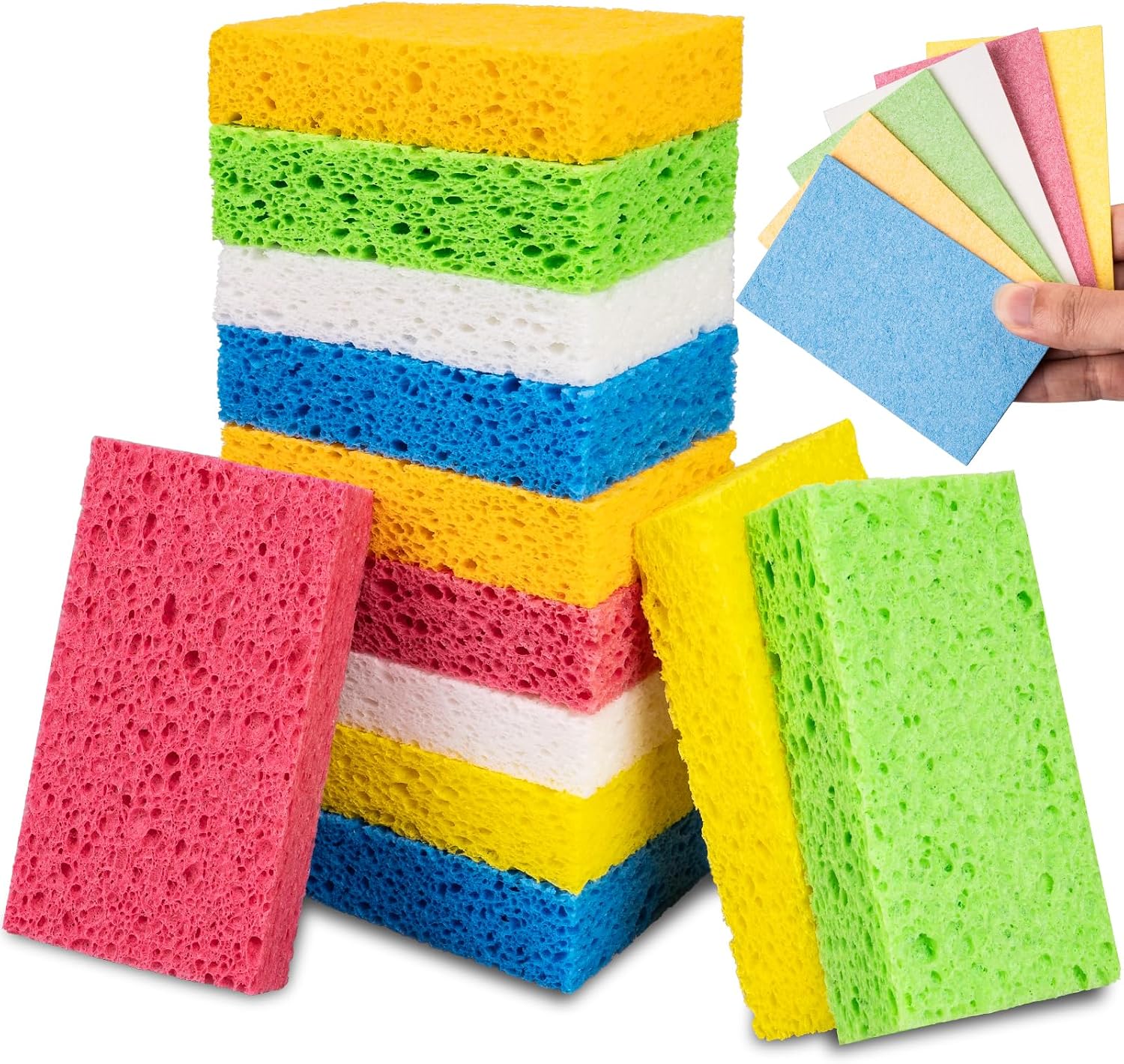 12 Pack Kitchen Sponges, Compressed Cellulose Non-Scratch for Dish Washing