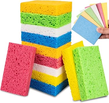 12 Pack Kitchen Sponges, Compressed Cellulose Non-Scratch for Dish Washing