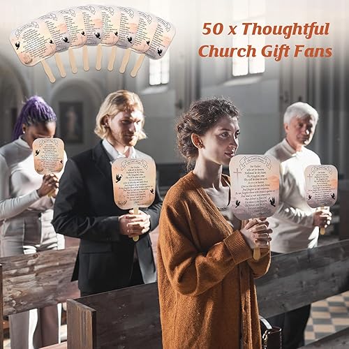 Miniatura 6 de 50 abanicos religiosos de mano religiosos de la iglesia cristiana, abanicos de mano con la oración del Señor, abanicos de papel grueso con mango de