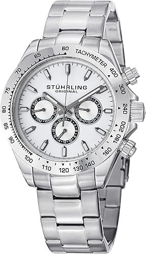 Stuhrling Original 56401 Concorso Raceway Reloj de pulsera de cuarzo suizo para hombre con taquímetro día y fecha