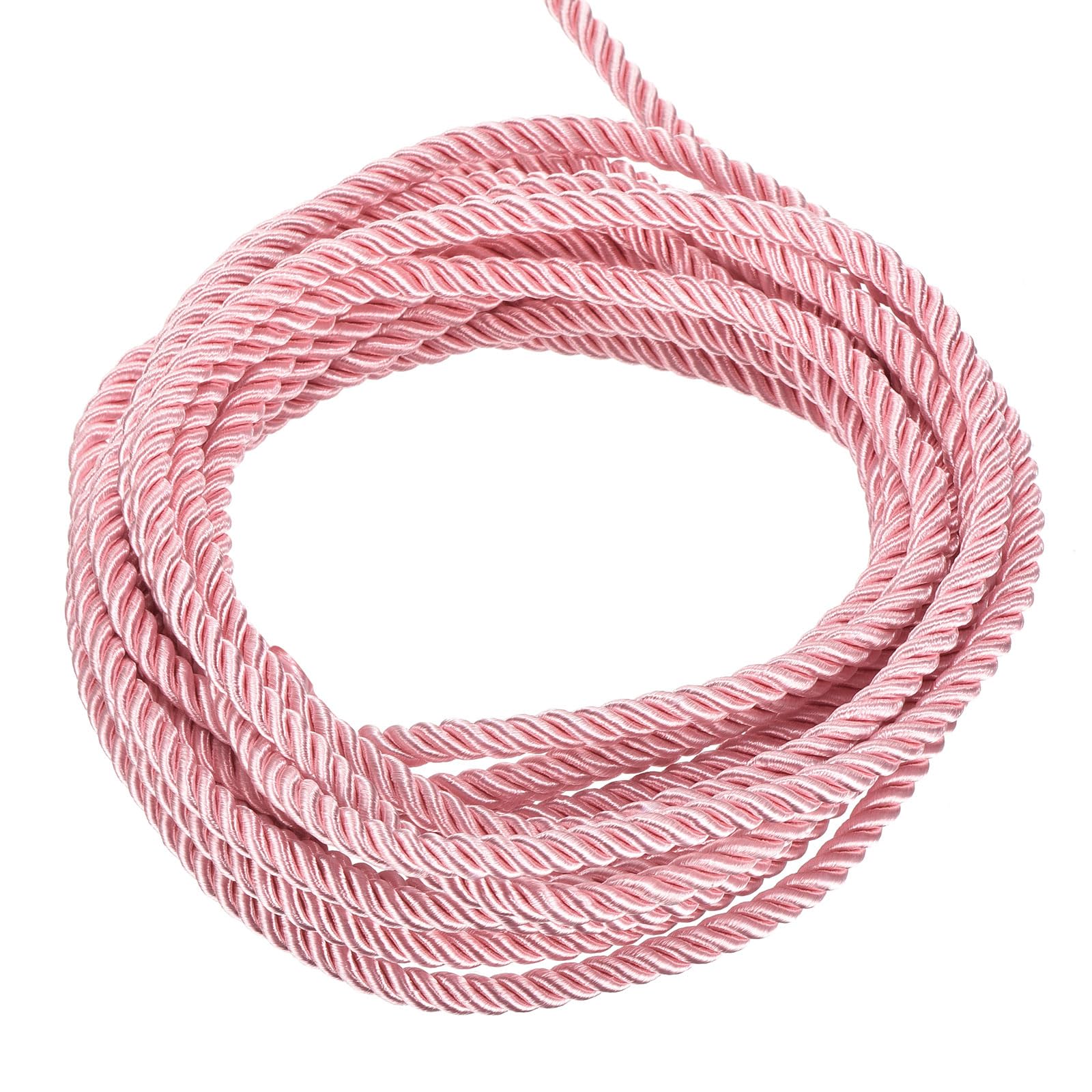 MECCANIXITY Twisted Cord Trim, 5 Yard 5mm 3-Ply Twine Braided Rope Shiny Thread String for Craft Gift Bag Curtain Christmas Decor, Pink - 5m