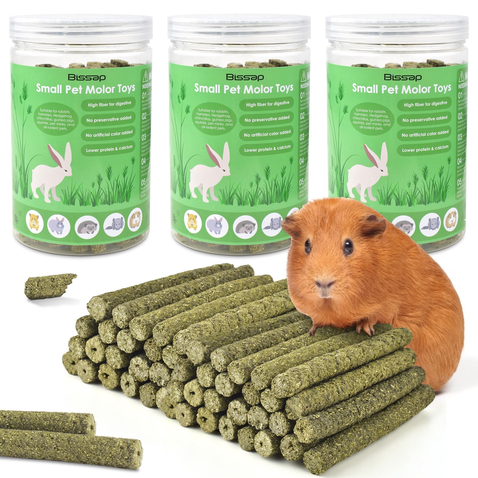 Bissap 114PCS Timothy Hay Sticks for Rabbits, Natural Timothy Grass Molar Teeth Stick Chew Toys for Bunnies Chinchillas Guinea Pigs Hamsters and Other Small Animals Treats