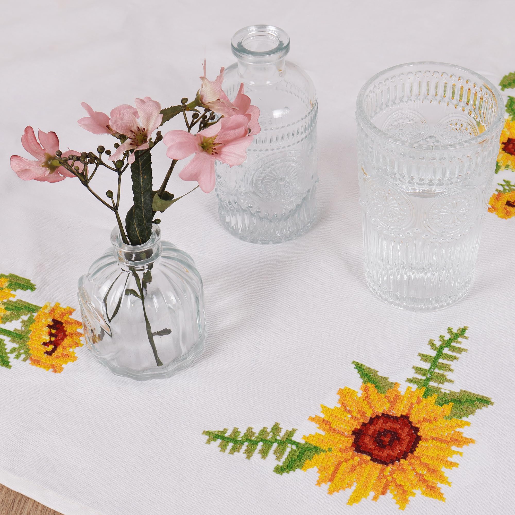 Trimits Kit per punto croce stampato, tovaglia – include tessuto stampato, fili, ago e istruzioni, 80 x 80 cm, girasoli