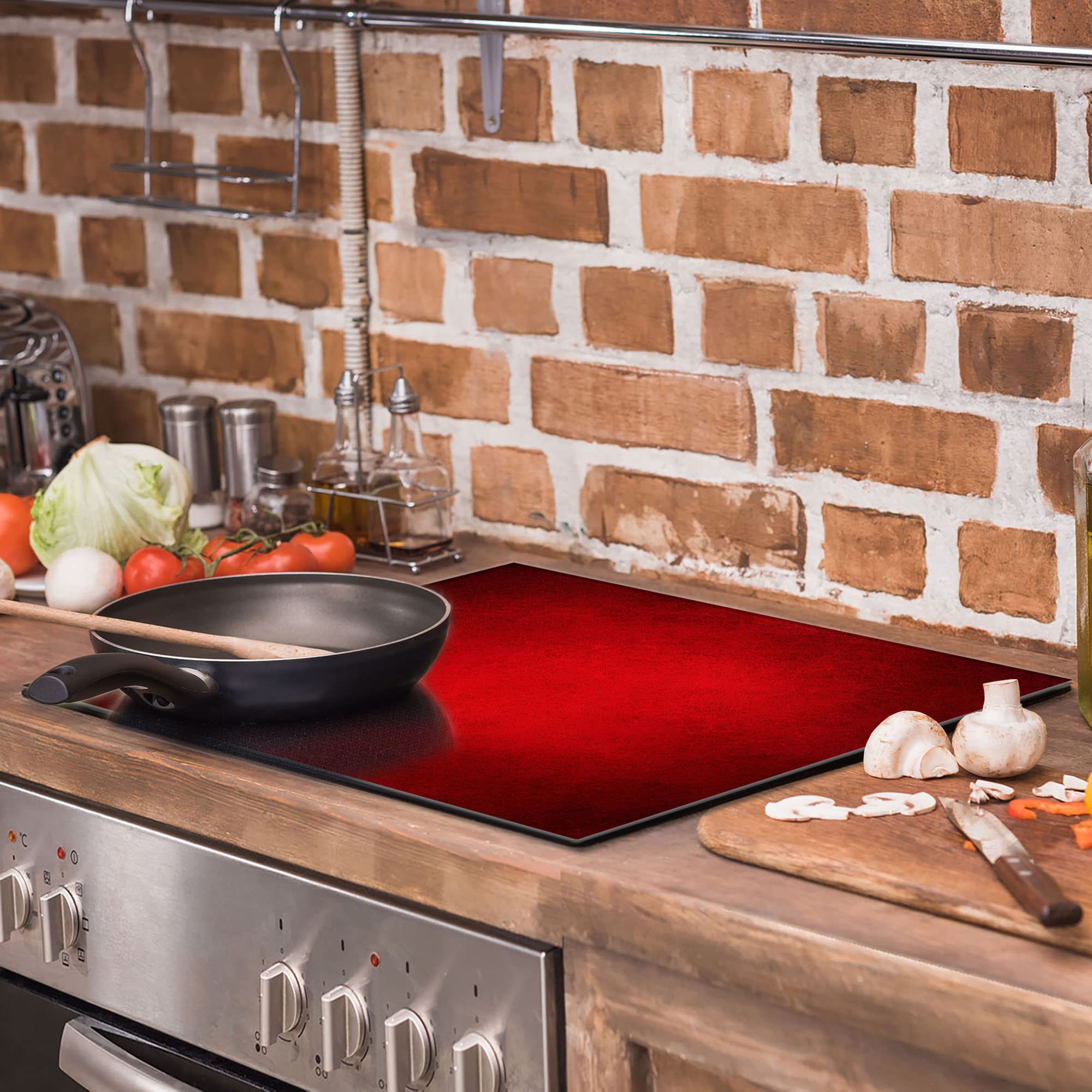 Placa protectora de vitrocerámica 60 x 52 cm 1 pieza cocina eléctrica universal para inducción protección contra salpicaduras tabla de cortar de vidrio templado como decoración, ROJO