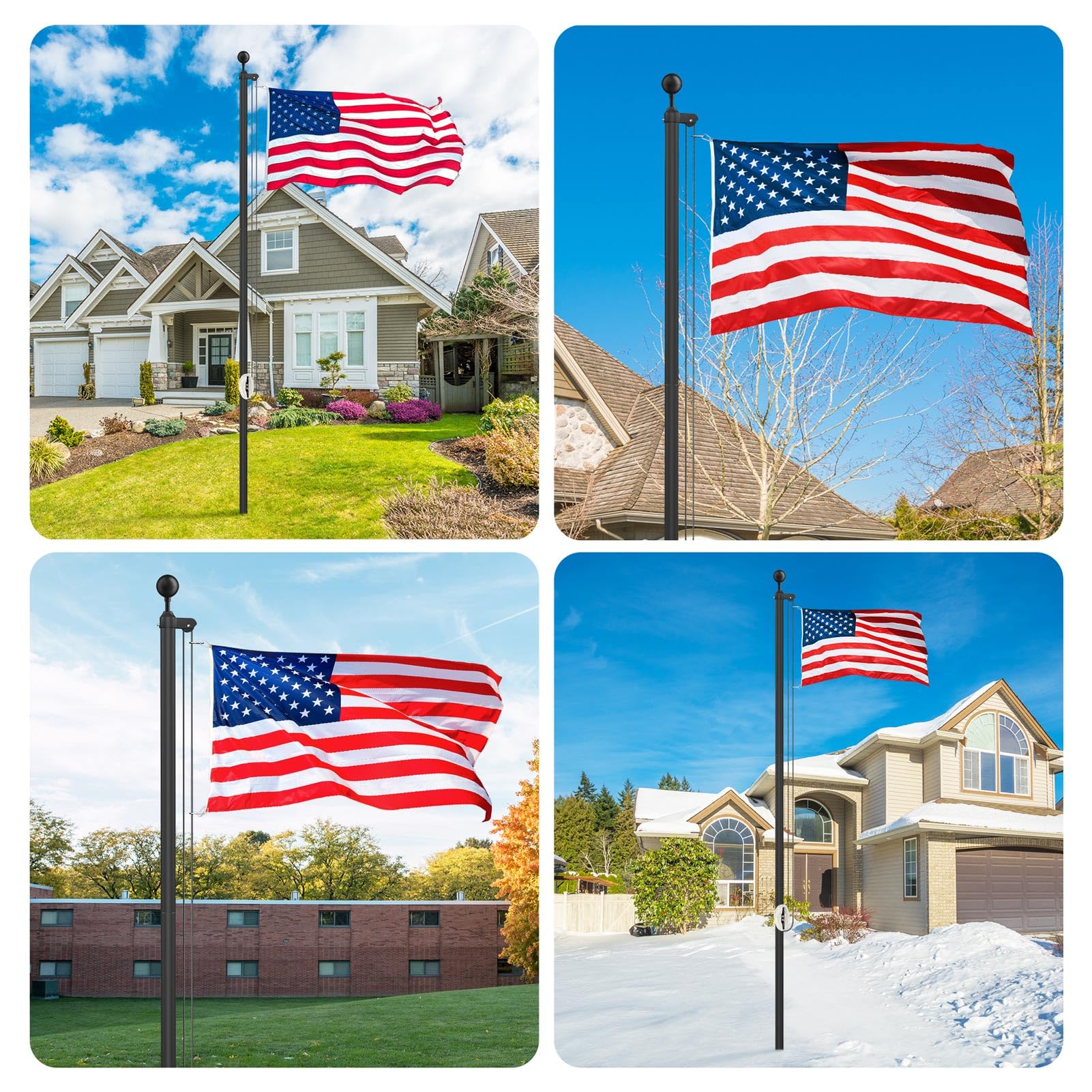 Flag Pole Kit 25FT, 12 Gauge 1.8mm Thickness Heavy Duty Flag Poles with 3x5 American Flag, Black Flag pole for Outdoor House In Ground, Extra Thick Flagpoles Suitable for Yard and Garden