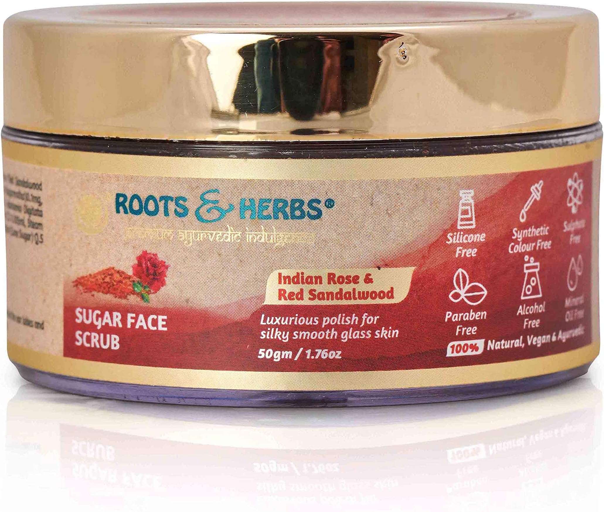 ROOTS AND HERBS Face Scrub Indian Rose & Red Sandalwood Sugar Scrub - Facial Skin Exfoliator to stimulate Collagen - Exfoliating Body Scrub for Women & Men Organic Facial Cleanser Face Scrubs Products