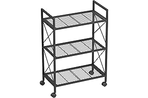 SONGMICS 3-Tier Small Appliance Storage Rack with Wheels, Mesh Shelving Unit