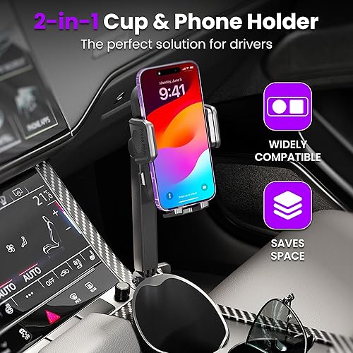 Miniatura 2 de Soporte de teléfono 2 en 1 para tu automóvil, apto para botellas, soporte de teléfono celular para automóvil, altura ajustable, ajuste resistente,