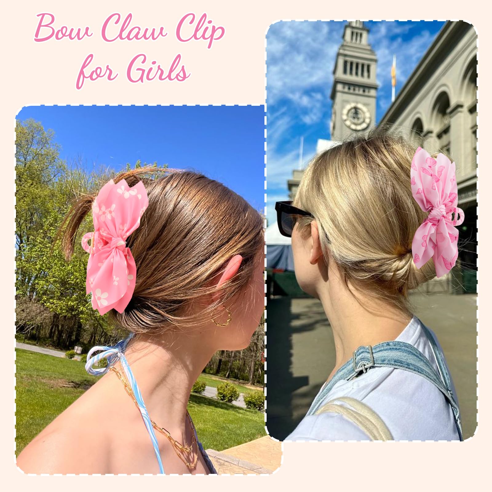Pinzas para el pelo con lazo, 3 unidades, color rosa, lazos grandes para el cabello para mujer, pinzas de mariposa para peinar, pinzas grandes para cabello grueso para niñas, accesorios para