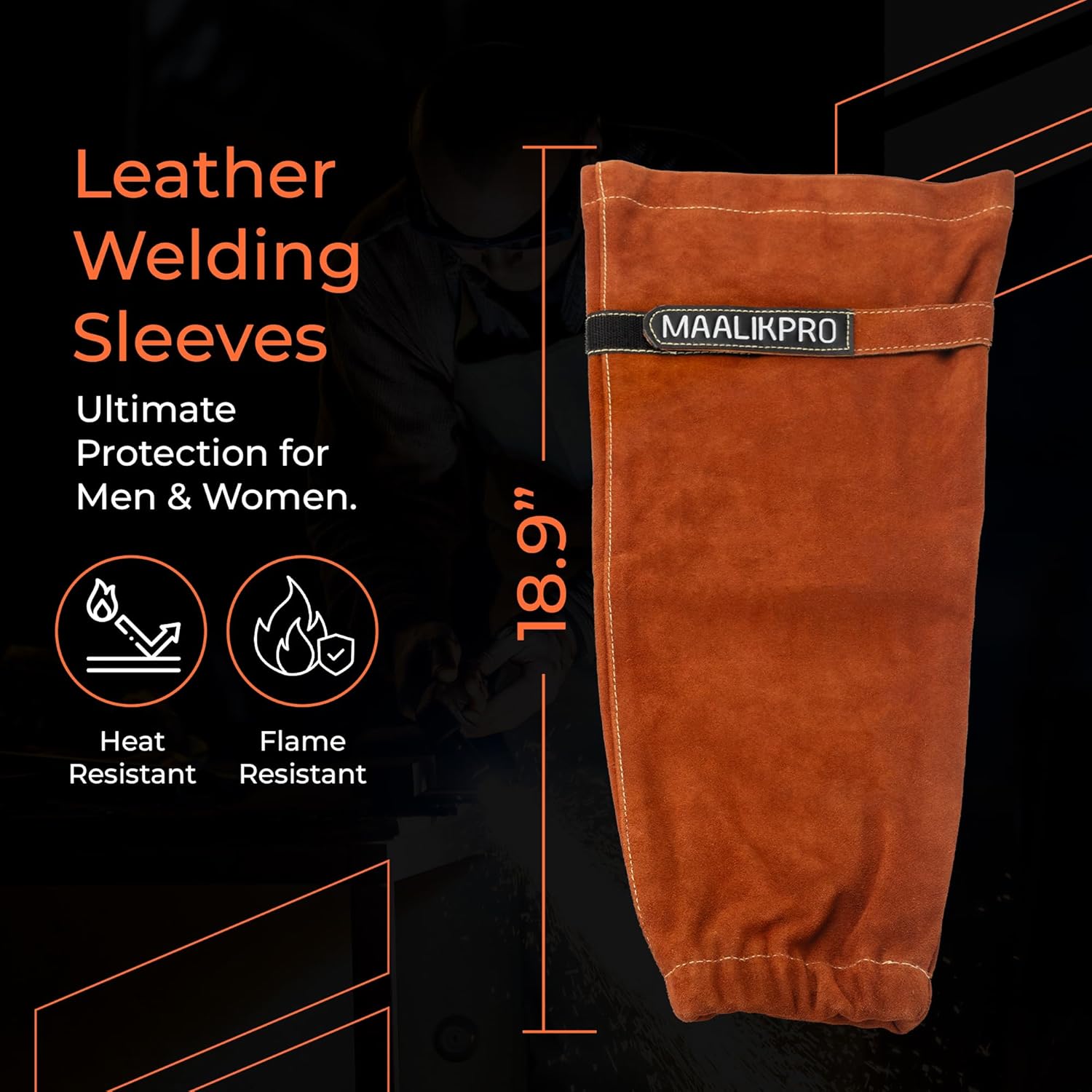 Leather Welding Work Sleeves - Heat- & Flame-Resistant for Men & Women - Ideal for Welding, and Industrial Work
