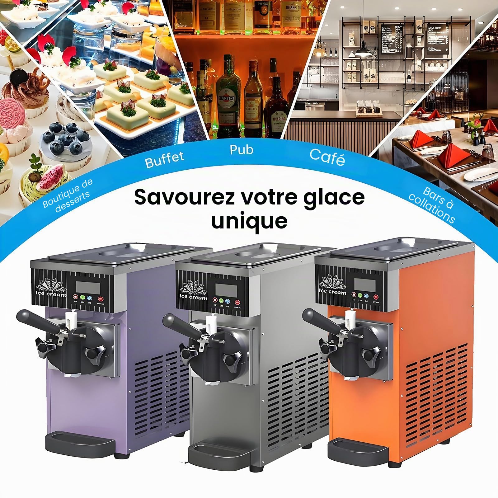 Machine à Glace Italienne Professionnelle 450 W, Machine à Glace Italienne avec pré-Refroidissement, Nettoyage Automatique, écran LCD,pour Restaurants,boutiques,Snacks,Mono-Parfum Orange