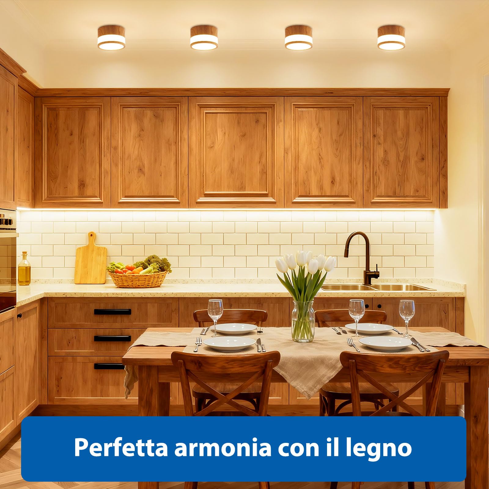 ZIZZLER 2 Faretti Led Legno da Soffitto IP44 Faretto per Cucina Interni Corridoio, 12W 1100LM, Plafoniera Rotondi Soffitto Soggiorno, Luce Calda, Bathroom Spot Lights Ceiling, 10cm