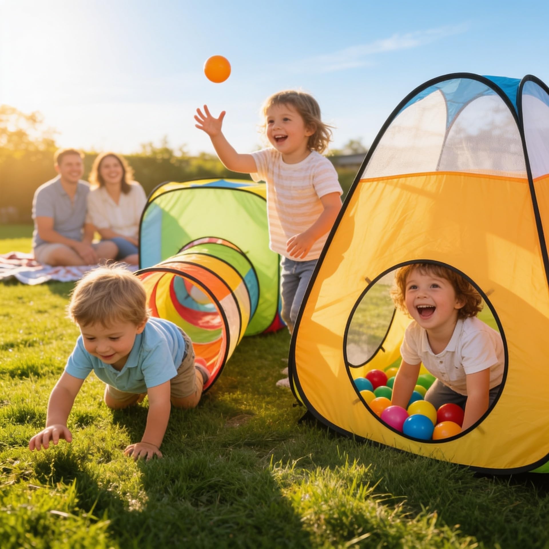 3 in 1 : Spielzelt Kinderzelt : Babyzelt mit krabbeltunnel : Teiliges Bällebad : Spielzelt Babyzelt : Spielhaus mit Zelt Tasche und Tunnel : Mehrfarbig