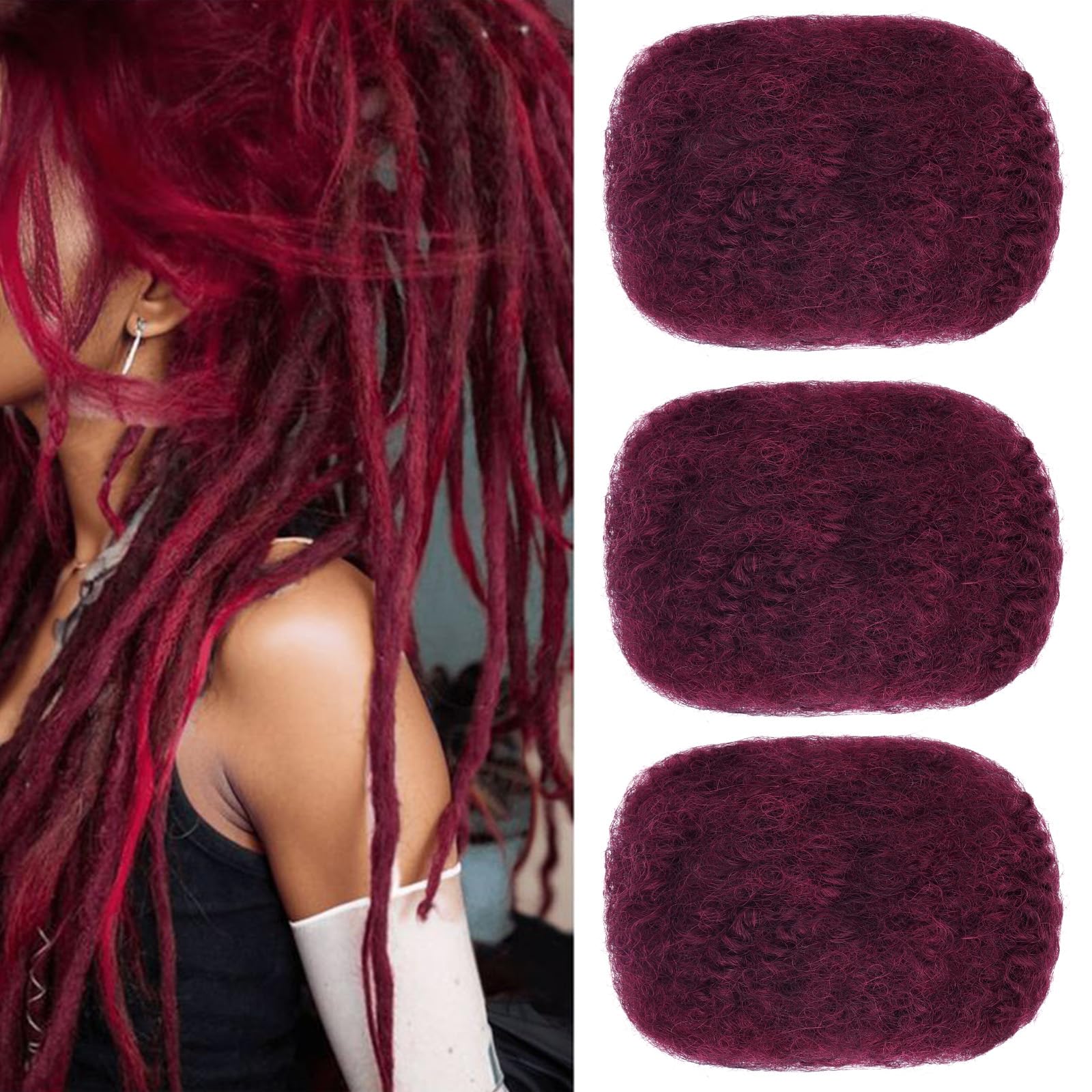 Xtrend 8 Inch 3 Bundles 90 Gram Red Afro Kinky Bulk Human Hair For Dreadlocks Extensions Loc Repair Dreadlock Twist Braiding Kinky Bulk 100% Human Hair For Micro Twist Braiding