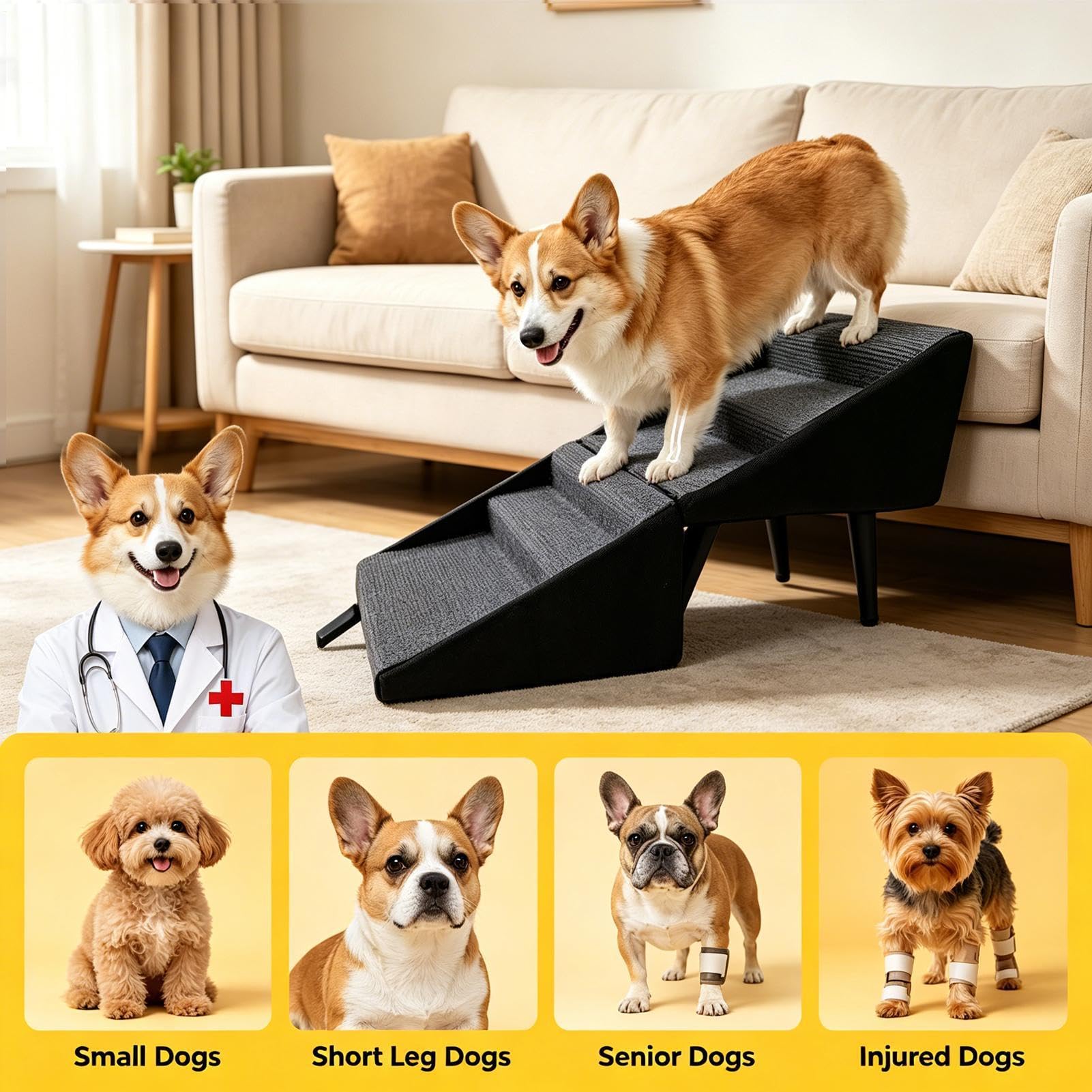 Hundetreppe Klappbar, rutschfeste Hundetreppe Für Kleine Hunde, Hunderampe Für Sofa Bett, Treppe Für Sofa & Bett, Stabilen & Faltbar, Multifunktional Fußhocker Für Haustiere, Kleine Hunde, Katzen