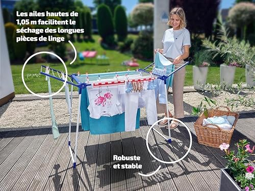 Leifheit Séchoir à Linge Pegasus 180 Solid, séchoir sur Pied Grande Surface d'étendage, étendoir à Linge Solide et Inoxydable, Un Accessoire - 4