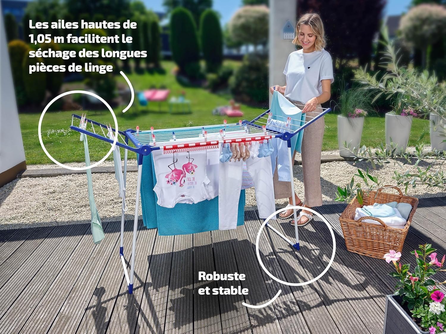 Leifheit Séchoir à Linge Pegasus 180 Solid, séchoir sur Pied Grande Surface d'étendage, étendoir à Linge Solide et Inoxydable, Un Accessoire