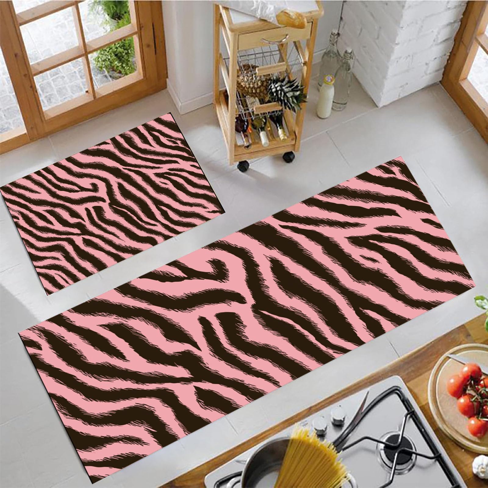 Alfombra cocina de cebra rosa DUOTCYELE tapete decorativo para entrada y pasillos largos de casa