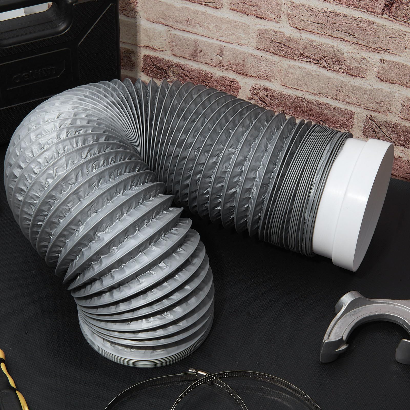 Hestya Tuyau d'Évacuation d'Air et Accessoires PVC Tube d'Évacuation Flexible Conduit d'Aération Souple à Isolation Thermique avec Collier de Serrage en Acier Inoxydable Réducteur (Gris, 150 mm x 2 m)
