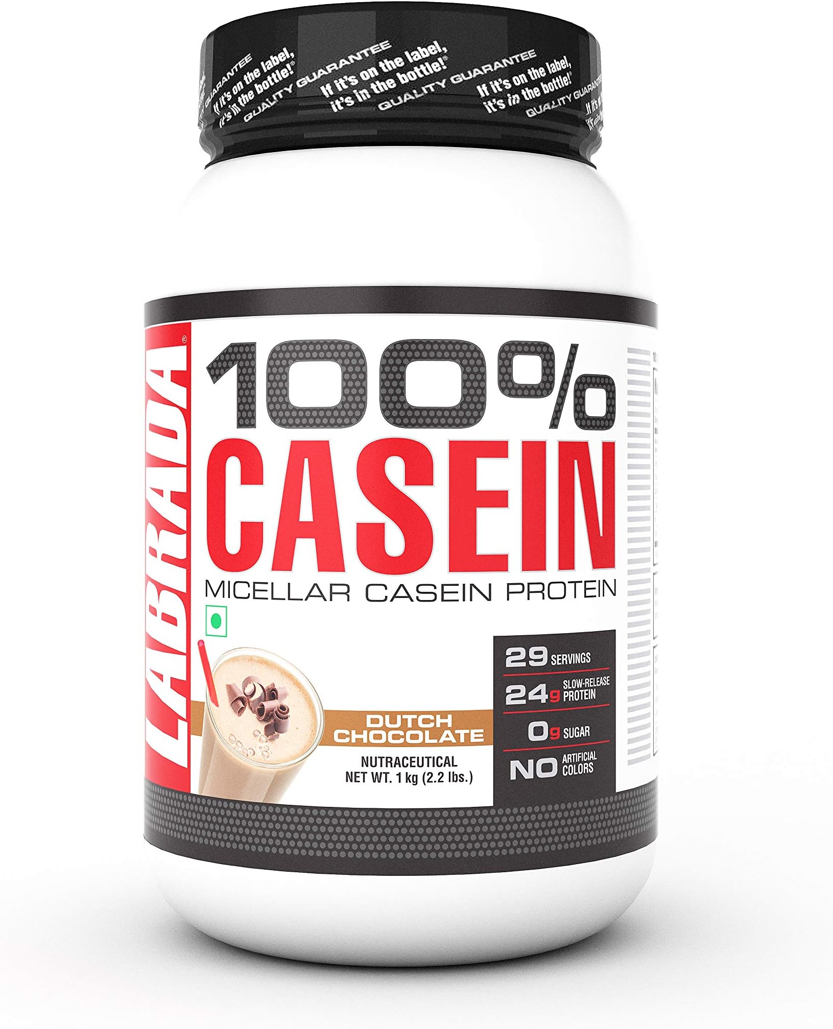 Labrada 100% CASEIN Micellar Casein Protein (24g Slow-Release Protein, 0g Sugar, No Artificial Colors, 29 Servings) - 2.2 lbs (1kg) (Dutch Chocolate)