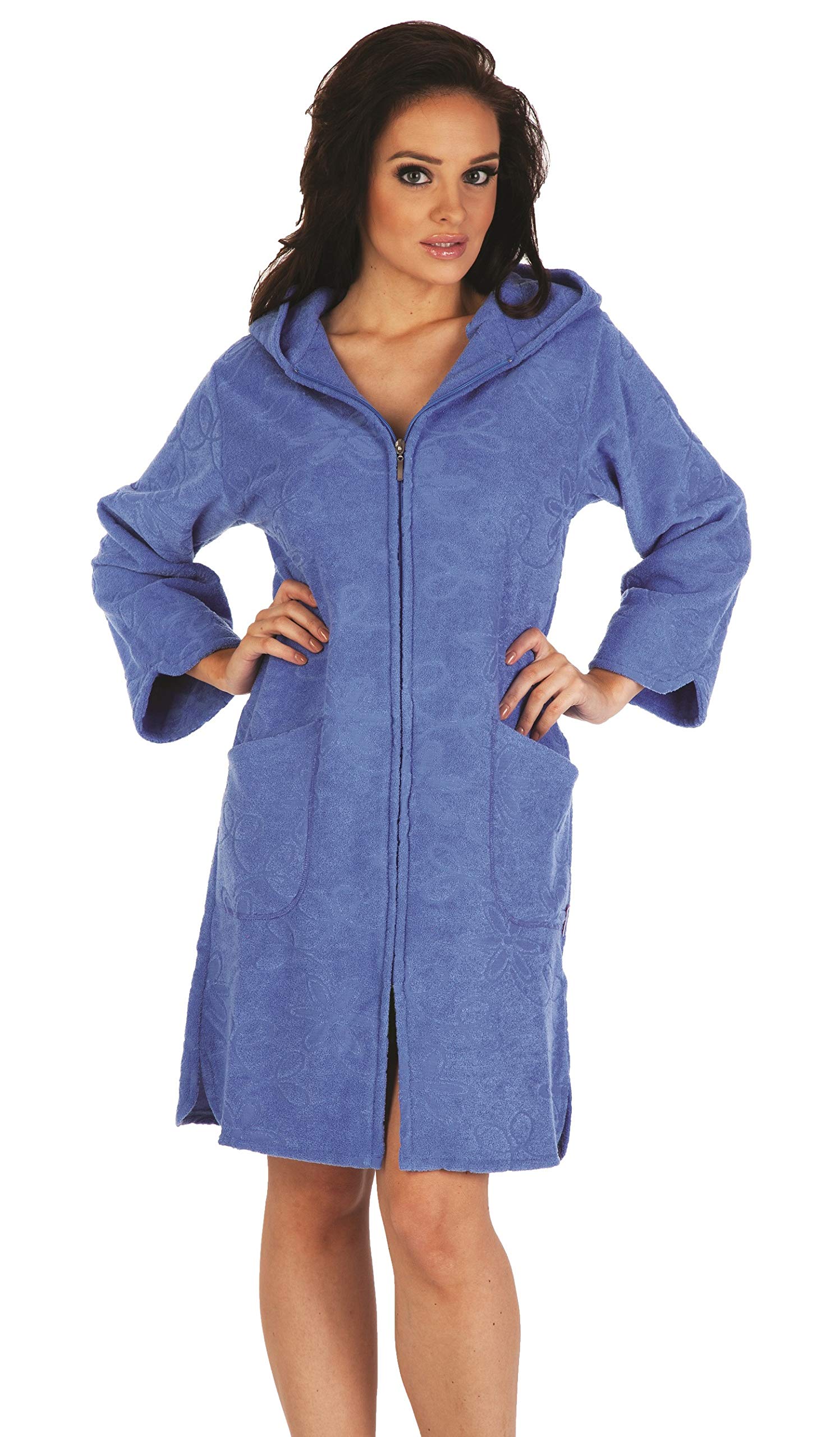 Forex Lingerie - Peignoir moelleux avec fermeture éclair pratique et capuche douillette en différentes couleurs et tailles