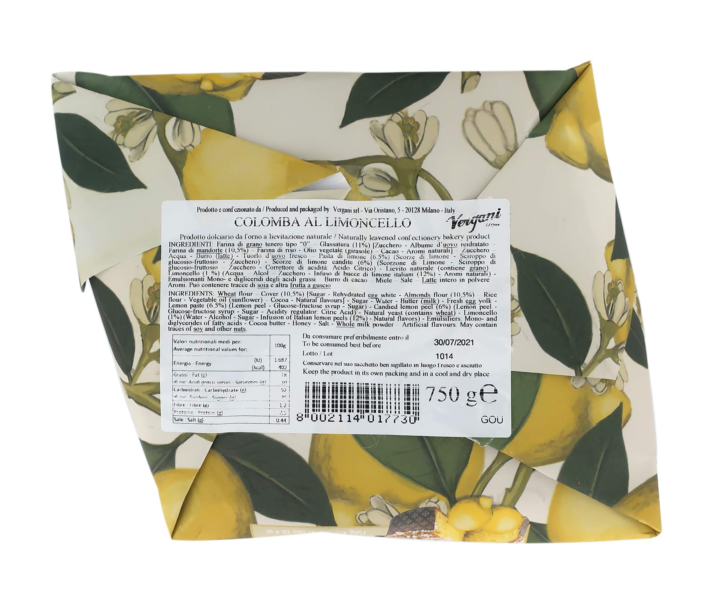 Vergani Italienischer Osterkuchen: Colomba mit Limoncello-Geschmack und kandierter Zitronenschale, 750g