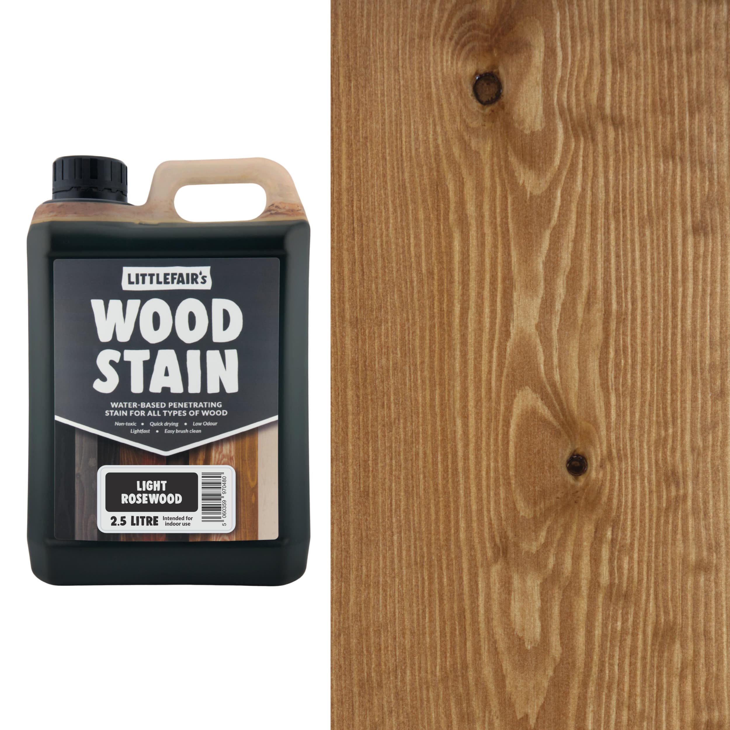 Littlefair's Wood Stain Water Based - 2.5 LTR - Indoor Furniture Stain Light & Dark Finishes - Special Non Toxic & Eco Friendly Formula - Wood Stain for Crafts - Colour: Light Rosewood