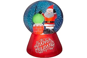 Gemmy 5.5' Projection Airblown Snowflurry Snow Globe Santa On The Rooftop Scene