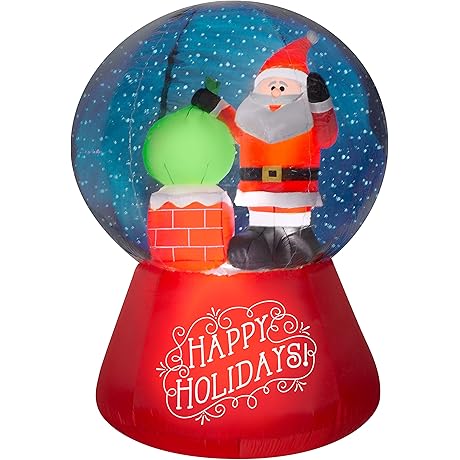 Gemmy 5.5' Projection Airblown Snowflurry Snow Globe Santa On The Rooftop Scene
