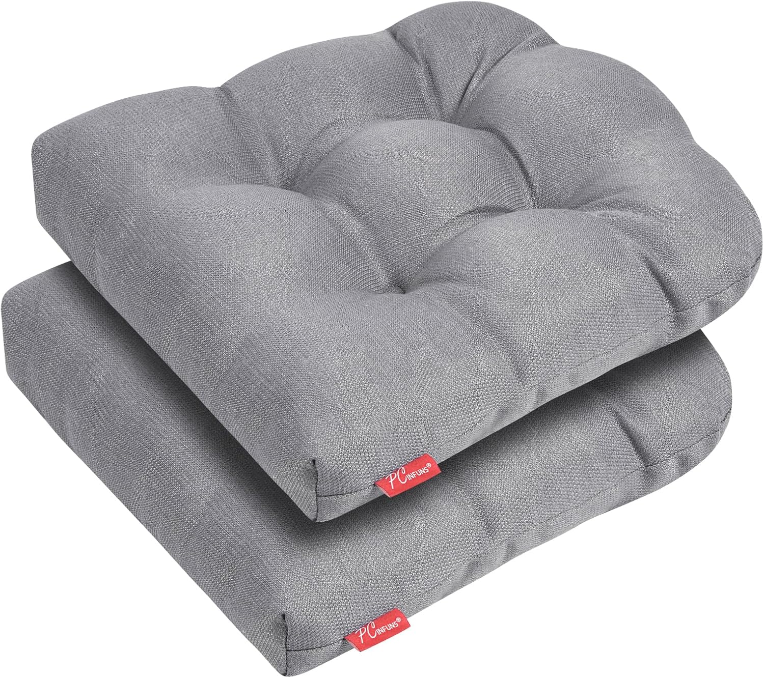 Pcinfuns Outdoor Wicker Cushion Set 19 x 19 x 5 Inch Seat Patio Cushions Round Corner Chair Pads Premium Comfortable Thick Fiber Fill Tufted Cushion,2 Pack,Light Grey Linen Grey