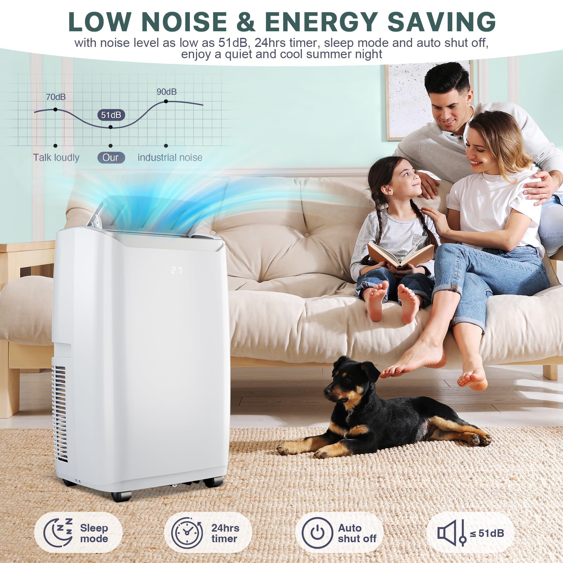 Leise tragbare Klimaanlage 12000 BTU für Räume bis 550 Quadratfuß, 3 in 1 Klimaanlage mit Entfeuchter und Lüftermodus, Schlafmodus, Timer