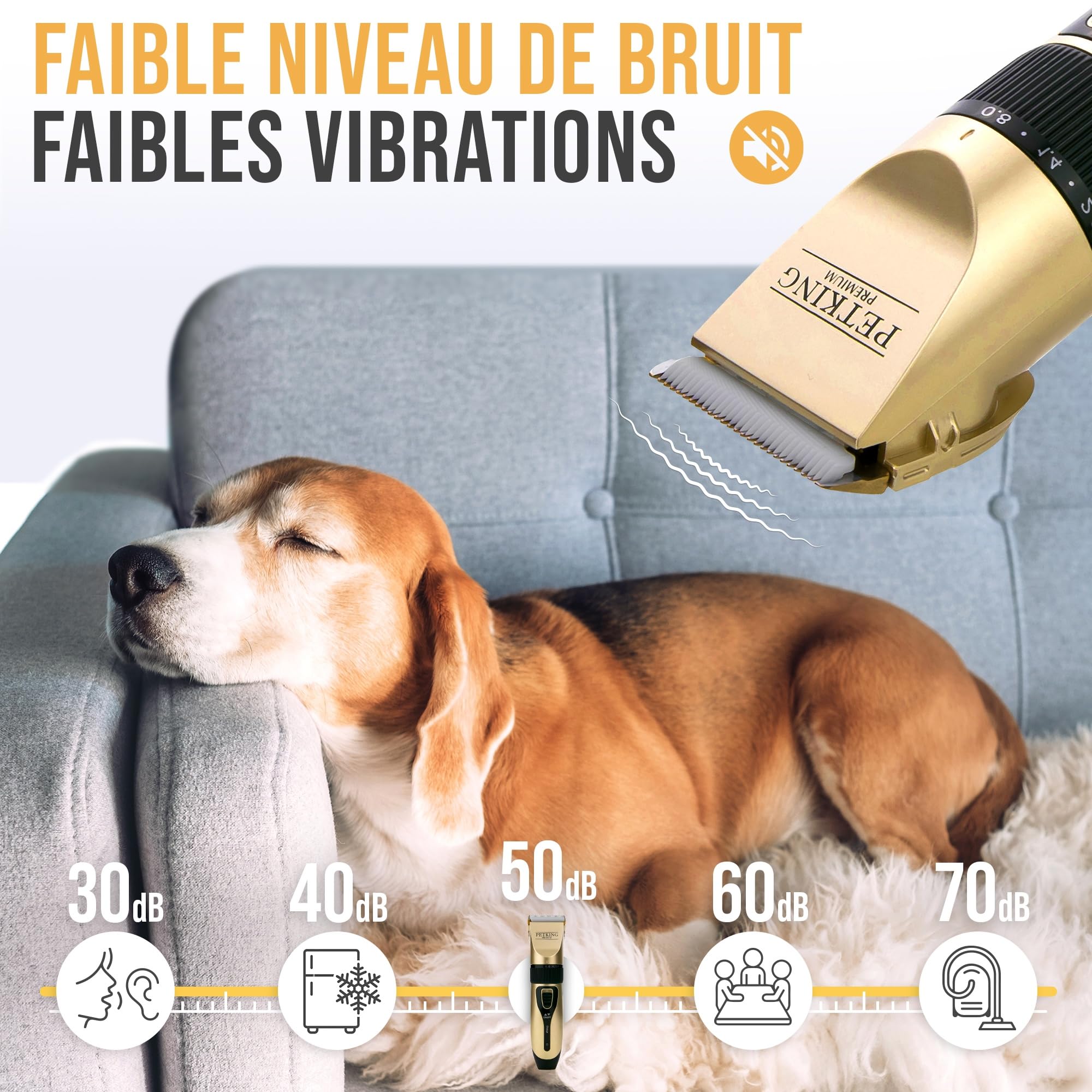 PetKing Premium Tondeuse pour Chiens, Kit de Toilettage Professionnel pour Pelages épais, Compatible Avec les Chiens et les chats. Tondeuse Sans fil et Silencieuse, Idéale pour les Chien et les Chats