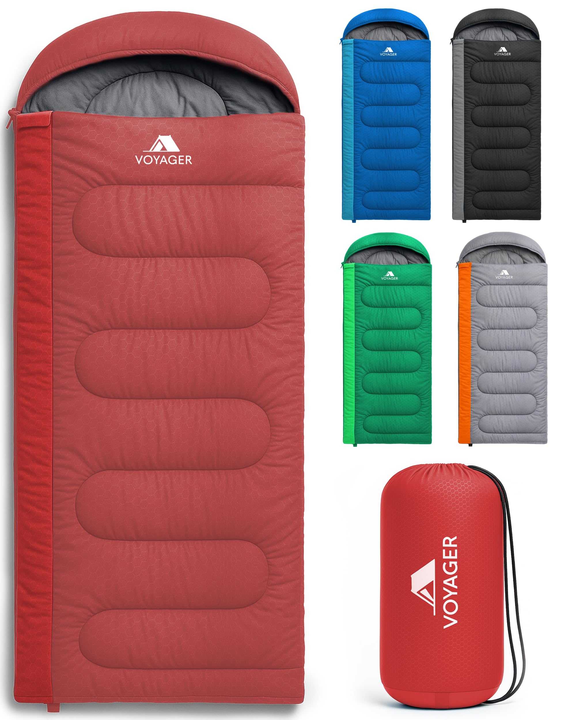 Voyager Sleeping Bag for Adults – Lightweight & Compact, Waterproof, 3-4 Season Warm & Cold Weather, Machine Washable, Ideal for Camping, Hiking & Backpacking, 220x30x80cm