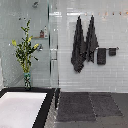 Miniatura 2 de Lujoso paquete de 10 toallas de baño turcas XL de lujo, toalla y tapete para la cara, color gris carbón (gris oscuro) de 700 GSM y viscosa de bambú
